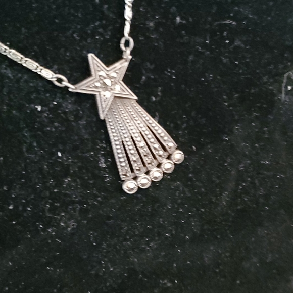 STERLING SILVER MARCASITE NECKLACE - Picture 2 of 5